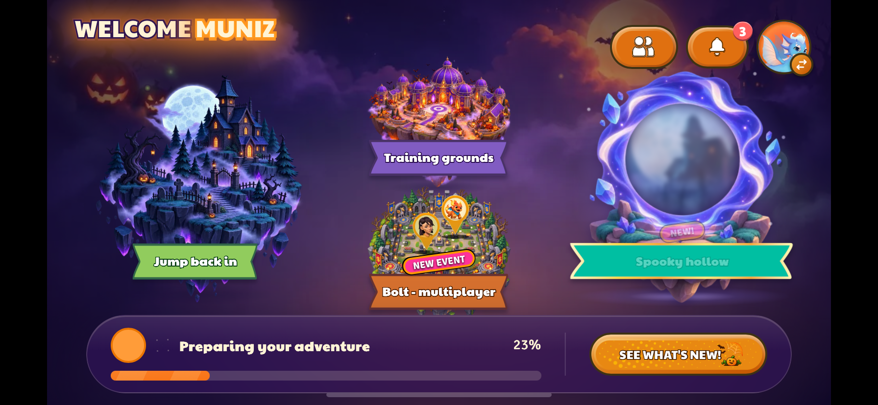Step 1: PowerZ home screen with the player avatar in the top-right corner