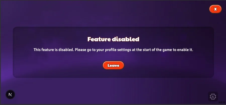 Un aviso de PowerZ que explica que esta función está desactivada hasta que se encienda en los ajustes del perfil