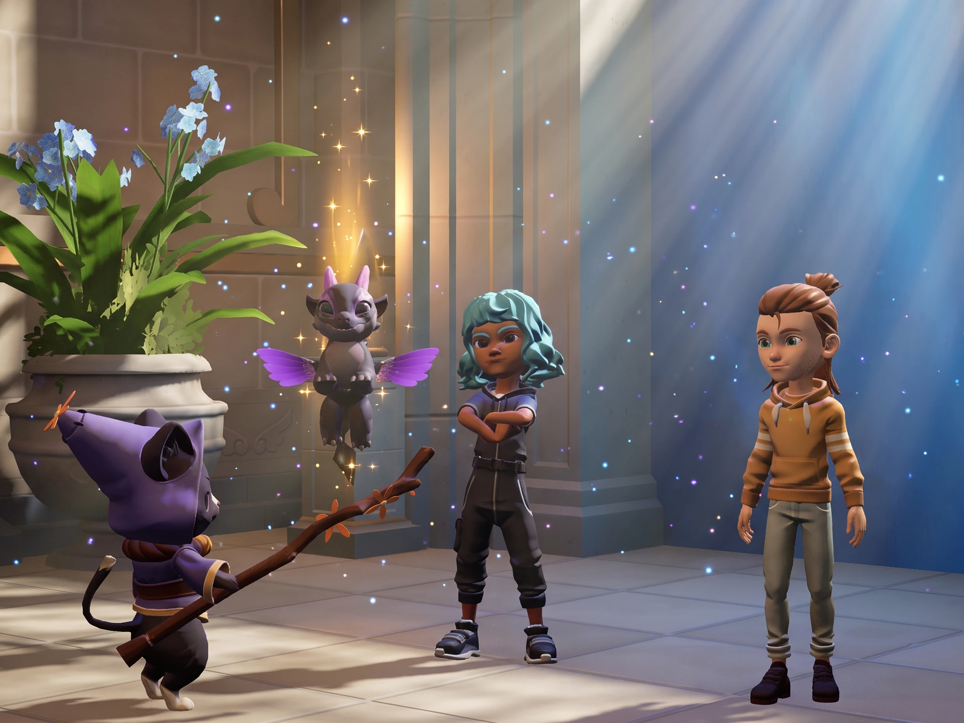 A young adventurer meets Mica, Pip, and a floating Chimera at the Academy